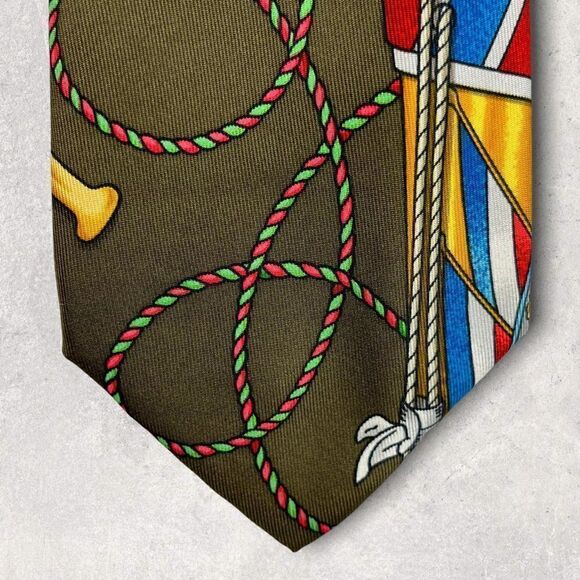 Hermes Paris Silk Necktie Red Equestrian Royal France Crest Emblem Designer - Picture 3 of 11